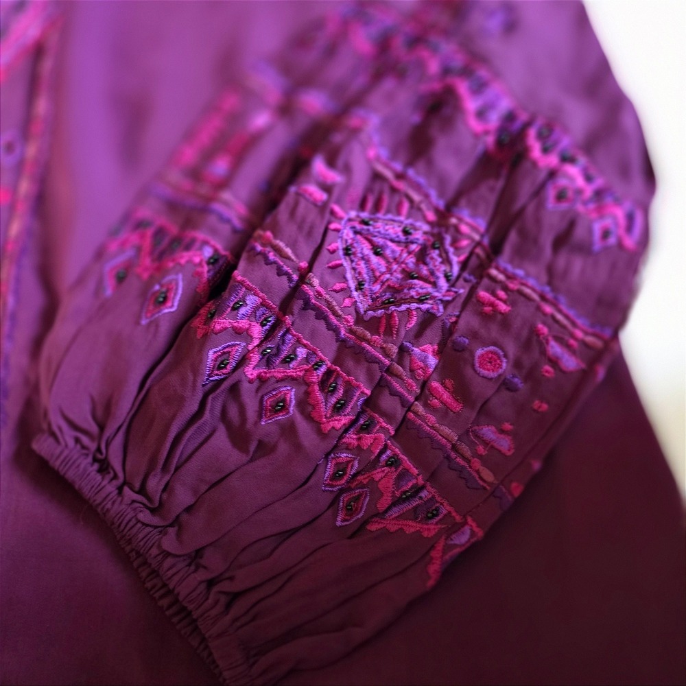 Vintage Collection Plum Embroidered Adele Puff Sleeve Tunic XL Romantic Bohemian - Picture 11 of 12